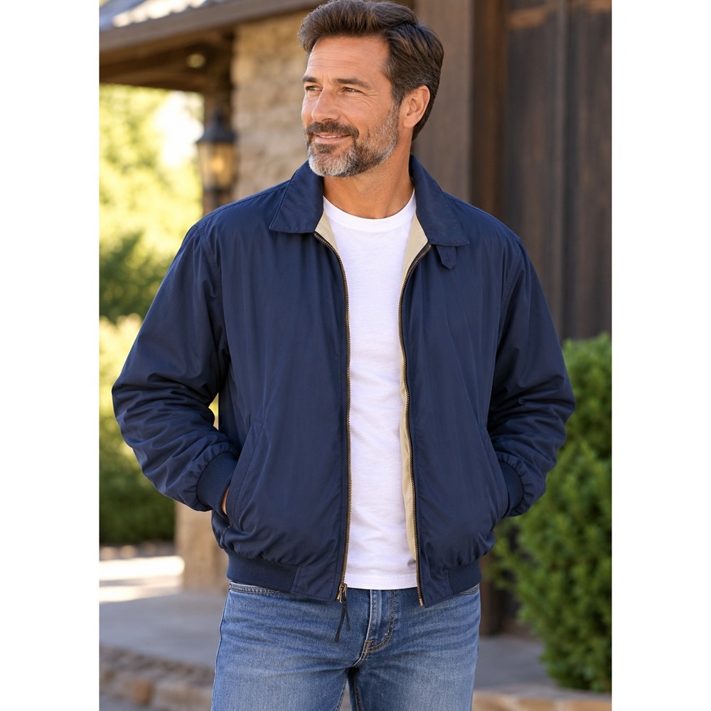 Ivy Crew Microfiber Jacket Mens XL Navy Blue Harrington Bomber Full Zip Coat
